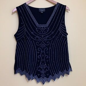 Collection Dress Barn | Beaded Sequin Black Sleeveless Pointed Scalloped Top XLP